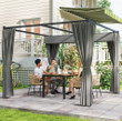 3x3m Metal Pergola with Retractable Canopy and Curtains, Grey