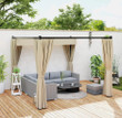 3x3m Adjustable Canopy Pergola with Privacy Curtains - Khaki