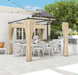 3x3m Adjustable Canopy Pergola with Privacy Curtains - Khaki