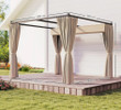 3x3m Adjustable Canopy Pergola with Privacy Curtains - Khaki