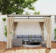 3m x 3m Retractable Pergola With Privacy Curtains in Beige