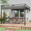 3 × 4m Lean-To Pergola, Steel Frame with Sliding Fabric Canopy – Dark Grey