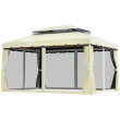 4 x 3m Aluminium Double-Roof Garden Gazebo with Curtains & Netting – Cream Outdoor Shelter