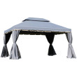 3 x 4m Aluminium Garden Gazebo with Curtains & Netting – Grey Outdoor Pavilion