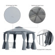 3 x 3m Hexagon Garden Gazebo with 2-Tier Roof & Side Panels – Grey Outdoor Pavilion