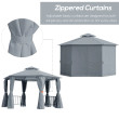 3 x 3m Hexagon Garden Gazebo with 2-Tier Roof & Side Panels – Grey Outdoor Pavilion