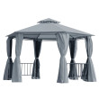 3 x 3m Hexagon Garden Gazebo with 2-Tier Roof & Side Panels – Grey Outdoor Pavilion