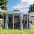 3 x 3m Hexagon Garden Gazebo with 2-Tier Roof & Side Panels – Grey Outdoor Pavilion