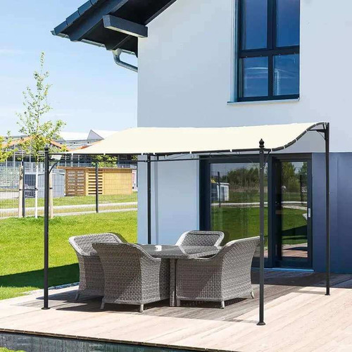 Outsunny 3x3m Black/Cream Wall-Mounted Porch Canopy