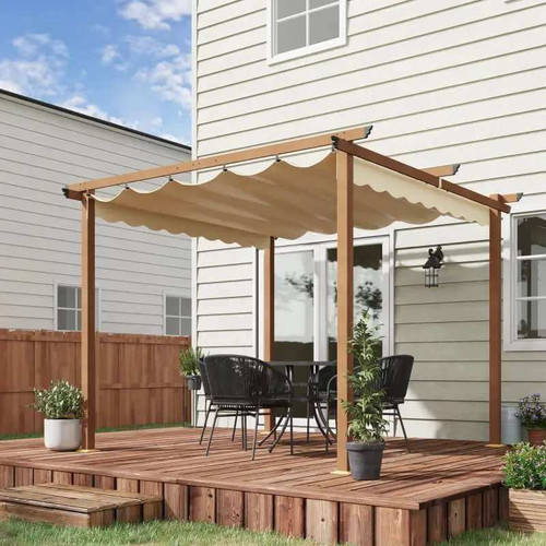 3x3M Pergola With Retractable Roof Khaki