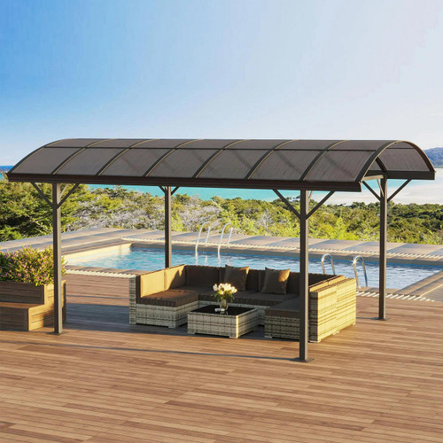 Outsunny 5x3m Brown Hardtop Aluminium Gazebo With Polycarbonate Roof