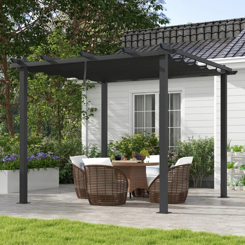 Dark Grey Aluminum Garden Pergola 3x3m with Adjustable Roof