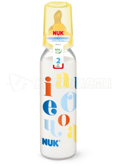 Nuk classic collection, biberón letras/números -latex-. capacidad 330 mL.