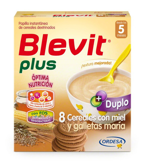 Blevit plus duplo 8 cereales con miel y galletas maría. estuche de 600 g.