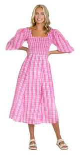 Bridget Midi Dress, Country Plaid Pink Bridget Midi Dress, Country Plaid Pink