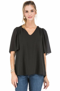 Flutter Sleeve Top, Black Flutter Sleeve Top, Black