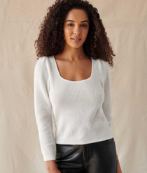 Cashmere Square Neck Puff Sleeve Sweater, Soft White Cashmere Square Neck Puff Sleeve Sweater, Soft White