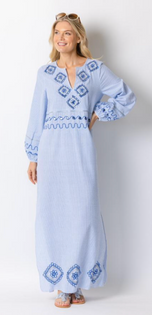 Embellished Caftan, Blue/White Stripe Embellished Caftan, Blue/White Stripe