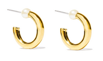 Chunky Single Pearl Hoop Earrings, Pearl Chunky Single Pearl Hoop Earrings, Pearl