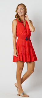 Sleeveless Ruched Waist Dress, Red