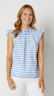 Flutter Sleeve Top, Blue/White Stripe Flutter Sleeve Top, Blue/White Stripe