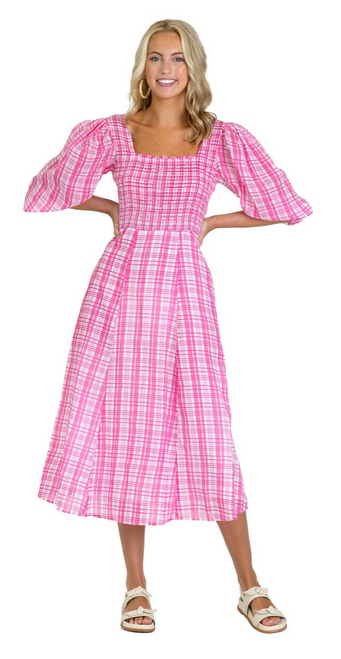Bridget Midi Dress, Country Plaid Pink