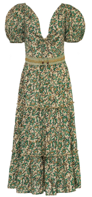 Arie Midi Dress, Green Garden