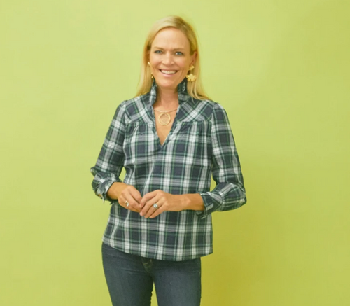 Aspen Blouse, Green/Navy Plaid 