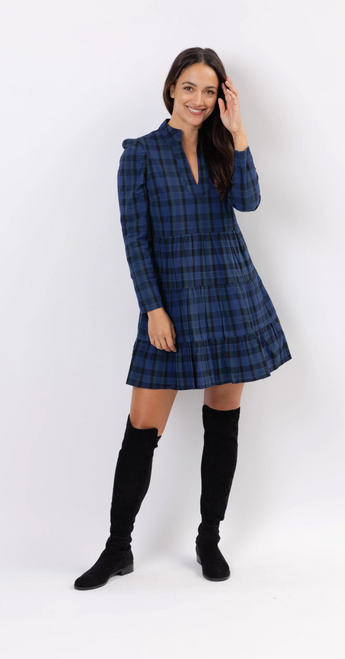 Long Sleeve Tunic Dress, Blackwatch Plaid