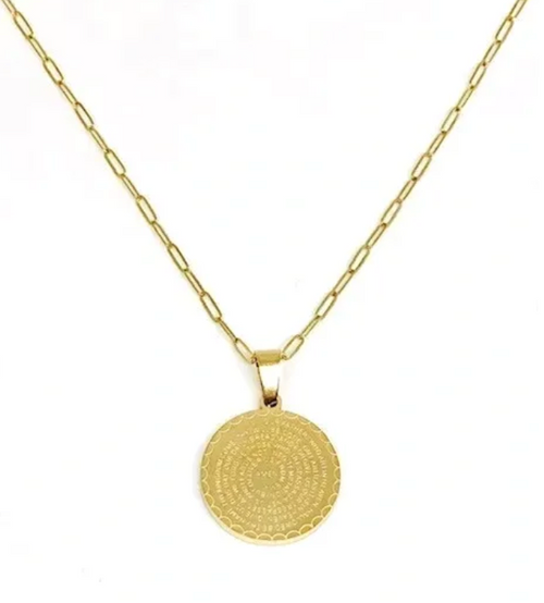 Lord's Prayer Medallion Necklace w/ Cross, 18 kt Gold Plate over SS