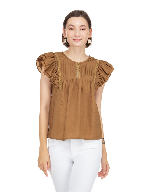 Flutter Sleeve Top, Fawn