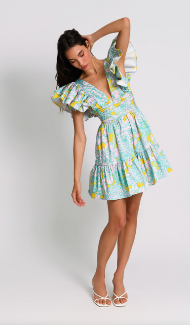 Raffia Dress, Yellow Dainty Floral