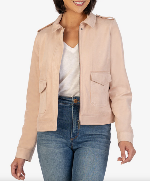 Alena - Hidden Zipper Trucker Jacket, Powder Pink