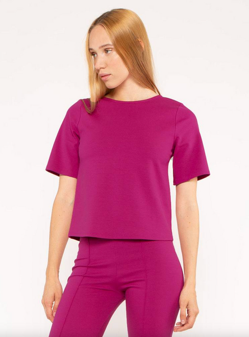 Ponte Knit Short Sleeve Top, Fuchsia