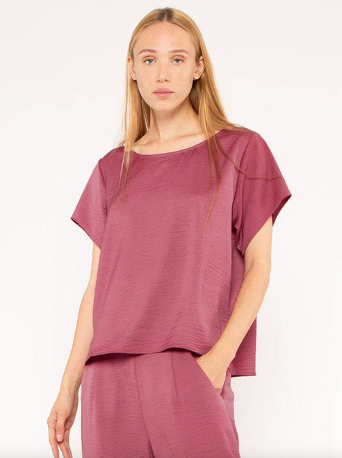 Satin Crepe Everyday T-Shirt, Mulberry