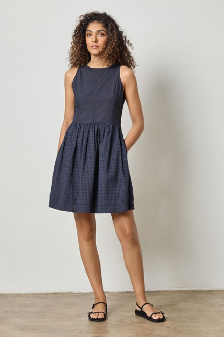 Eyelet High Neck Mini Dress - Navy Eyelet High Neck Mini Dress - Navy