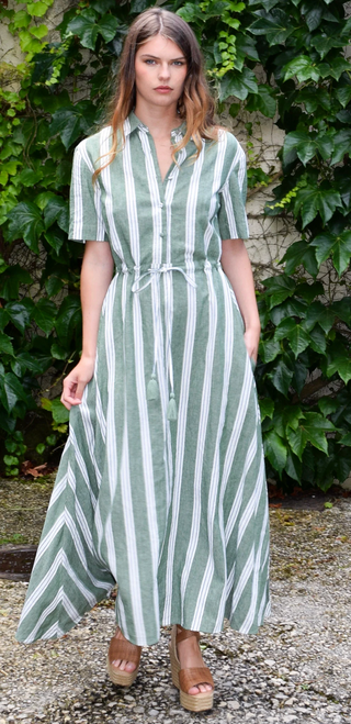 Kelli Short Sleeve Maxi Dress - Green Stripe Kelli Short Sleeve Maxi Dress - Green Stripe