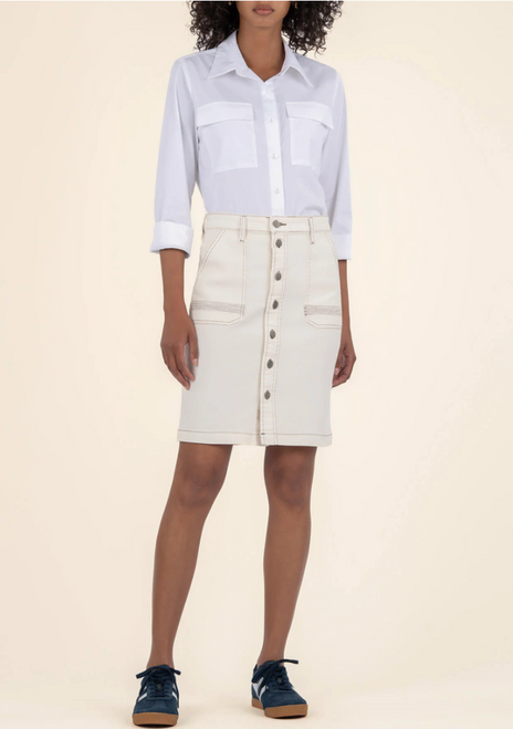 Isla Pencil Skirt Contrast Stitching - Cream
