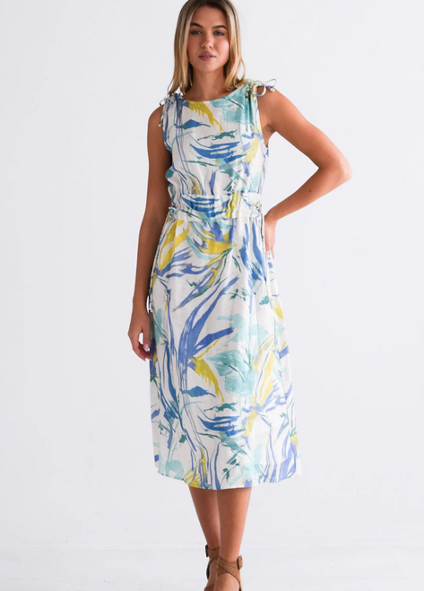 Cinch Waist Dress - Aquamarine Watercolor Cinch Waist Dress - Aquamarine Watercolor