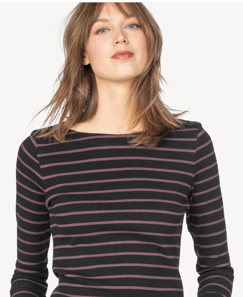 Snap Shoulder Boatneck, Black Stripe