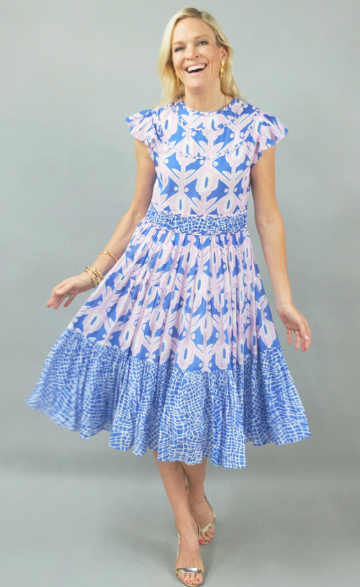 Cecily Dress, Larkin Blue/Pink Cotton
