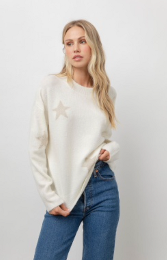 Kana Sweater, White/Gold Stars