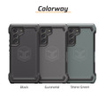 Three S23 phone cases in black, gunmetal, and stone green.