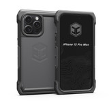 An iPhone 15 Pro Max case in gunmetal gray.