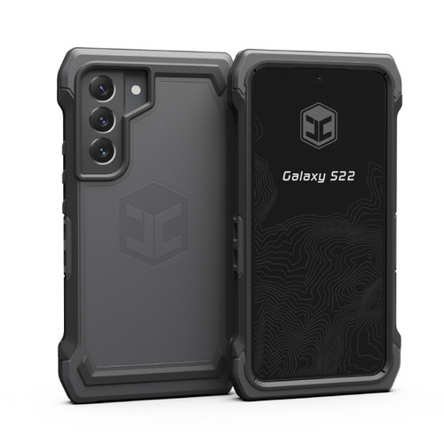 A gunmetal grey Galaxy S22 phone case.