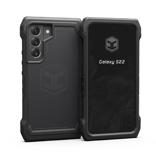A black Galaxy S22 phone case.