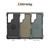 Three Galaxy S23 Ultra phone cases in black, FDE, and stone green.
