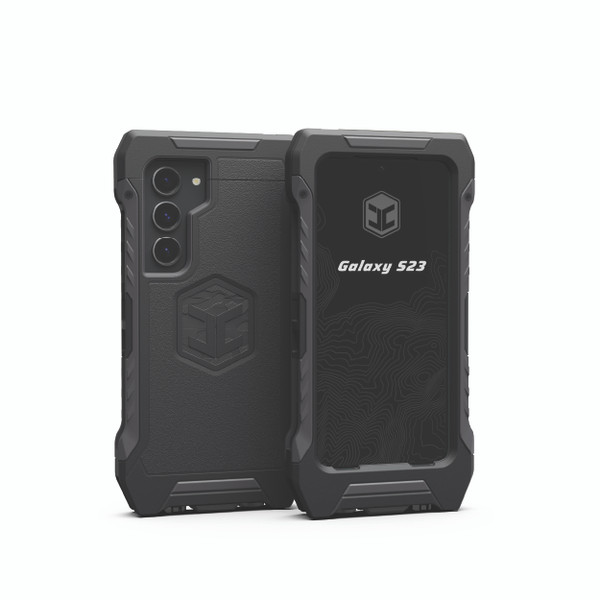 A black Galaxy S23 phone case for military.