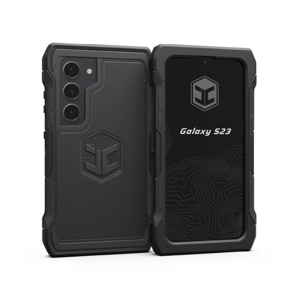 A black Galaxy S23 phone case for ADVNTR.