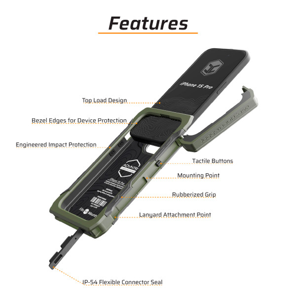 Features of the ADVNTR iPhone 15 Pro case.